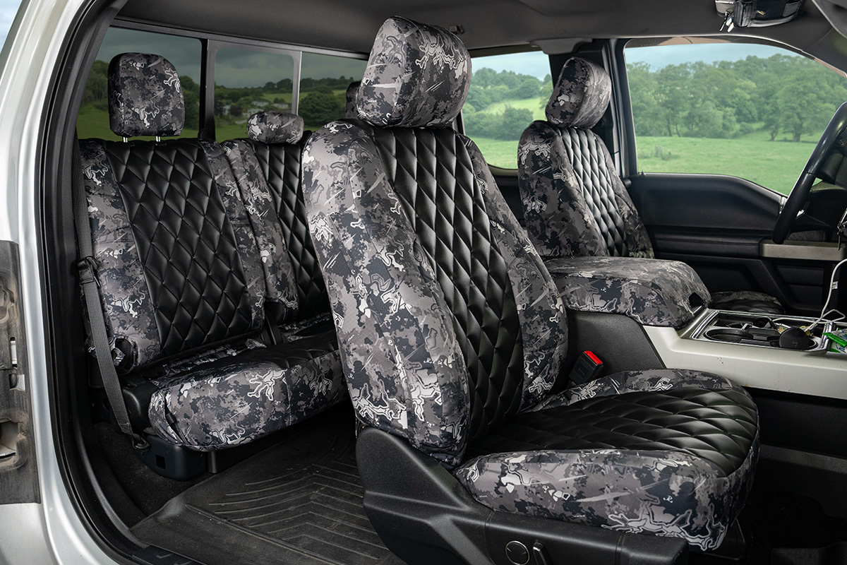 Custom Limited Design Leather Seat Cover Set For 2019-2021 Ford F-250 XLT SuperCrew – Black & Medium Gray (Airbag Friendly)