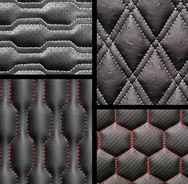four patterns of deluxe quilting: chain, double diamond, cable, and hex